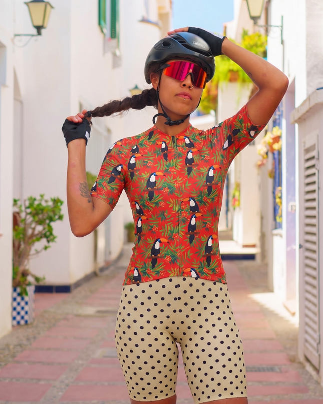 ROCKBROS Women's Vintage Dot Sand & Obsidian Pro Cycling Shorts