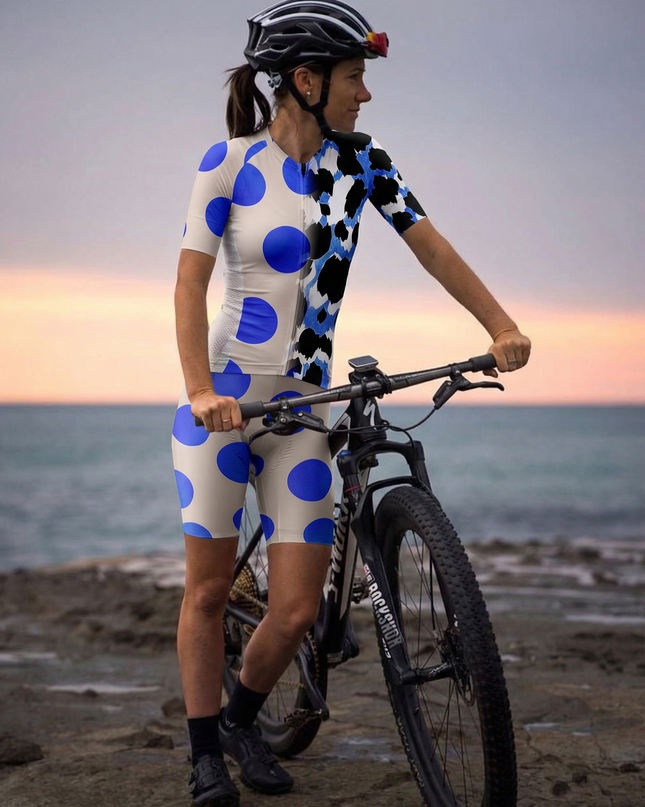 ROCKBROS Women's Cobalt Dot All-Weather Pop-Art Pro Bib Shorts