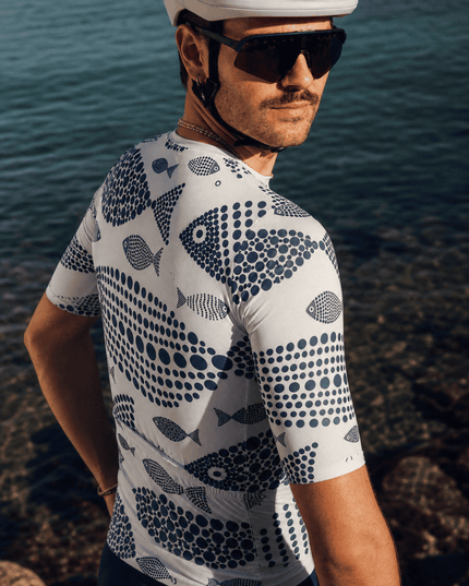 ROCKBROS Men's Artistic Fish Pointillism Short Sleeve Pro Aero Cycling Jersey