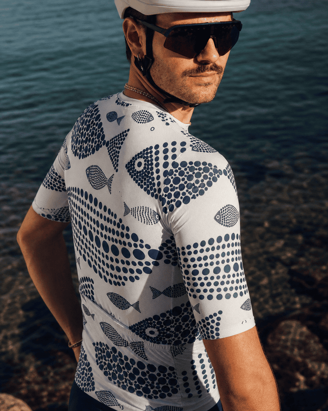ROCKBROS Men's Artistic Fish Pointillism Short Sleeve Pro Aero Cycling Jersey