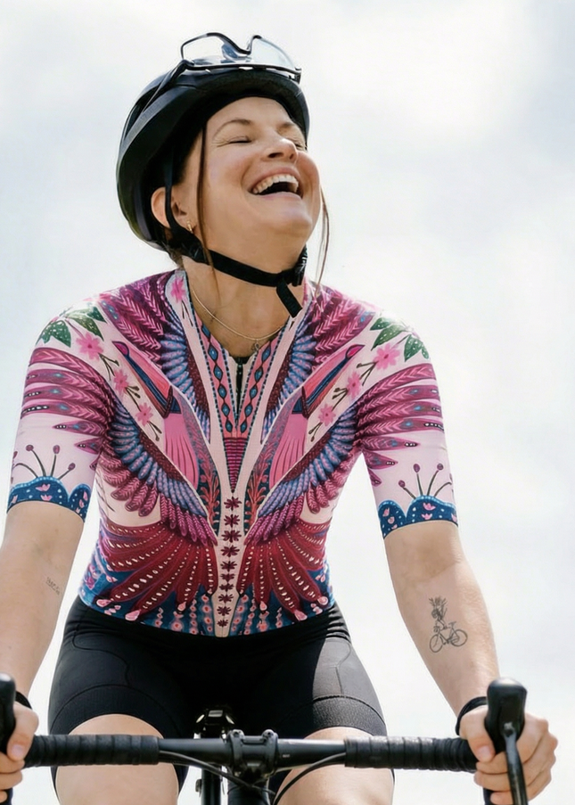 ROCKBROS Women's "Flamingo Symphony" Symmetrical Folk Art Pro Aero Jersey