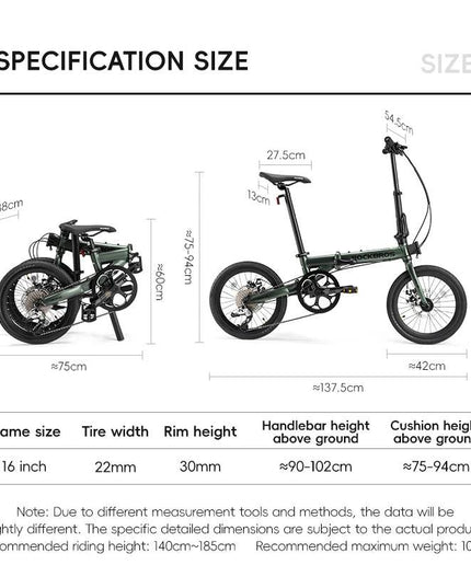 ROCKBROS Bike 16 inch with SRAM X4/X5-speed Aluminium Alloy Frame Adult Folding Bike Adjustable 9-Speed 11-32T Cassette Bike