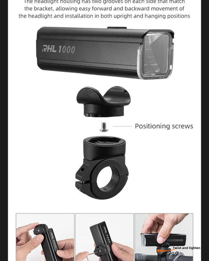 ROCKBROS Bike Light Waterproof Type-C Rechargeable Bicycle Headlight 200M Range Flashlight With Tail light Cycling Accessory