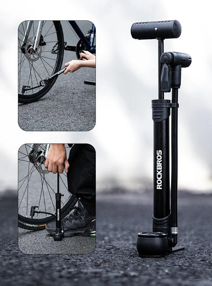 ROCKBROS Bicycle Pump 120 PSI Riding Portable Mini Bike Pump FV/AV Handheld/Vertical Inflation Modes Inflator Cycling Accesories