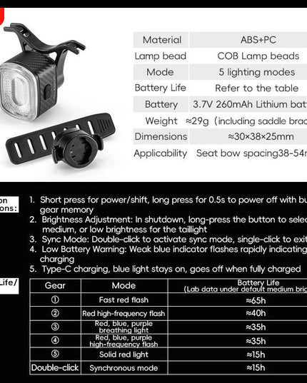 ROCKBROS BicycleTaillight Smart Brake Sensing Day/Night Sensing Waterproof Type-C Cycling Taillight Bike Accessories R Series