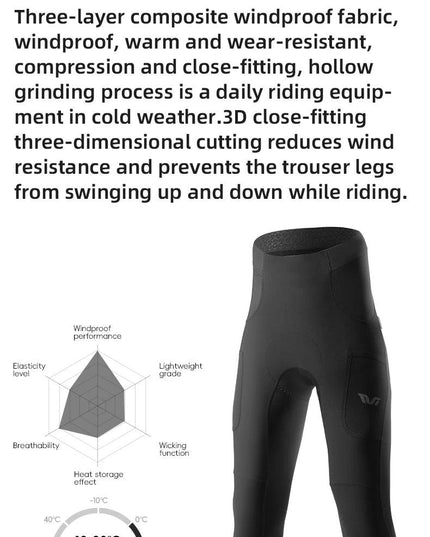 ROCKBROS TVI Series Bicycle Pants Pads Italy Imported Fleece Warm Windproof Tights Leggings High Elasticity Cycling Trousers