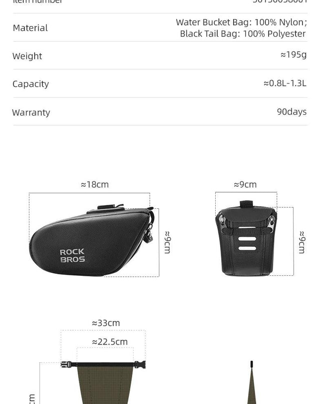 ROCKBROS Cycling Tail Bag Detachable Seat Pack Bag Large Capacity Waterproof Portable Riding Adjustable Bike Bag 0.8L-1.3L