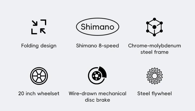 ROCKBROS Lightweight Bike Folding Design 20 inch Bike With Shimano 8-speed Wire-drawn Disc Brake System Adult Folding Bike