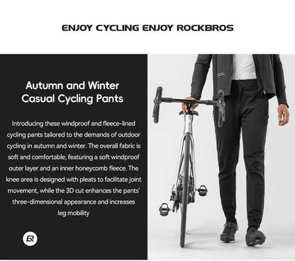 ROCKBROS Winter Thick Fleece Pants Windproof Cycling Pants Men Outdoor Camping Thermal Warm Casual Pants Ski Trousers Sweatpants