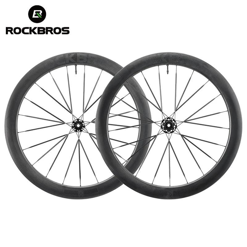 ROCKBROS Carbon Bicycle Wheelset 38mm 55mm Wheel Tubeless Clincher Tires Cycling Wheel Set Road Bike Steel Ball/Ceramic Peilin