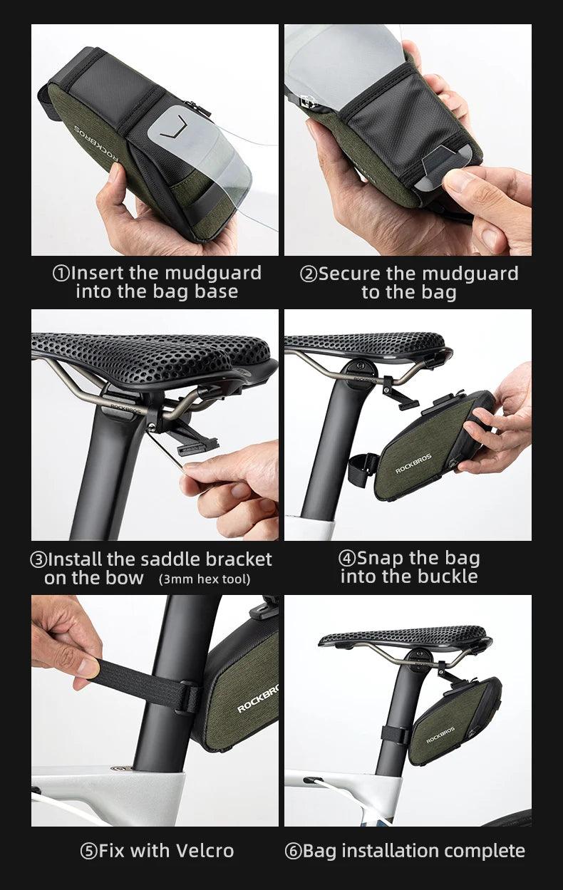 ROCKBROS Bicycle Saddle Bag Portable Waterproof Cycling Seat Tail Bag MTB Road Bike Storage Bag Seatpost Backpack With Mudguard