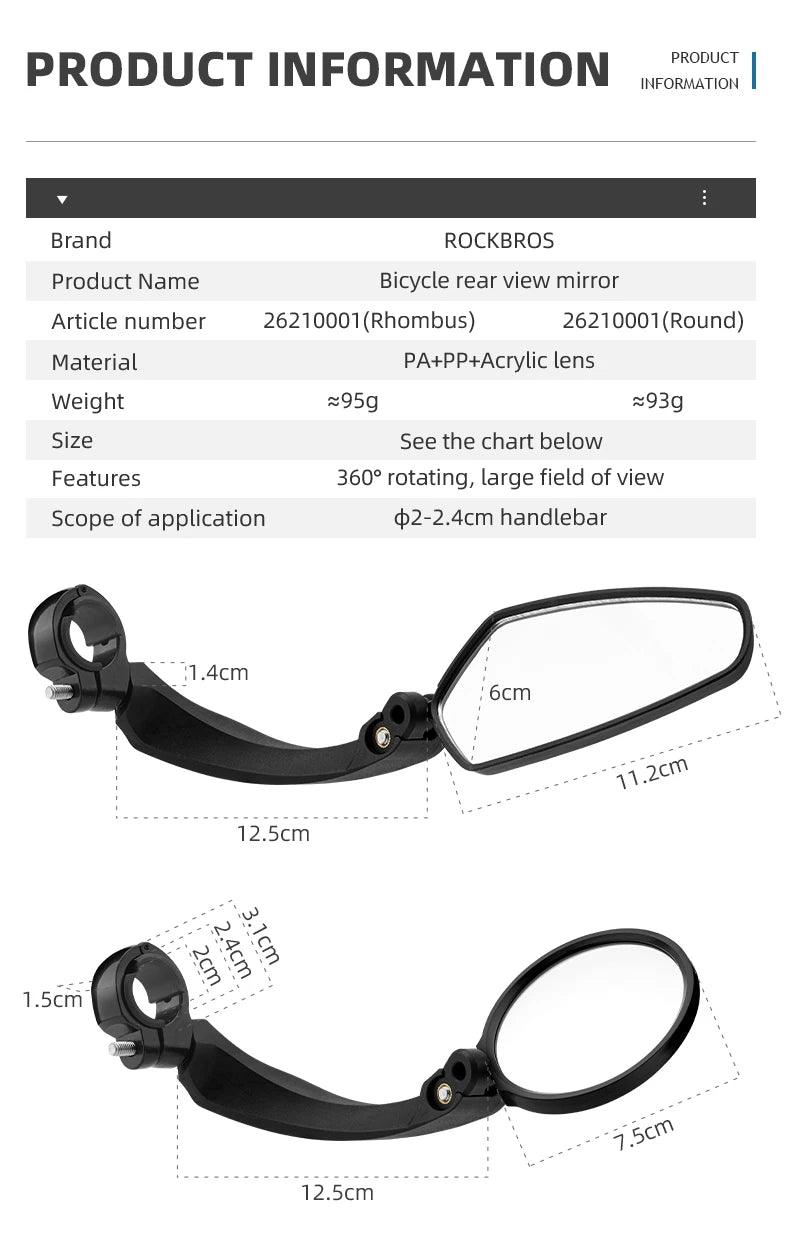 ROCKBROS Bicycle Mirror Handlebar Rear View Mirror Adjustable  Wide Range Back Sight Reflector Cycling Mirrors Bike Accessories