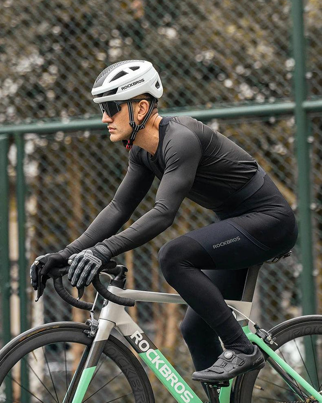 ROCKBROS Men's Cycling Straps Trousers Seamless Women Autumn Warm Breathable Bicycle Clothes Side Pocket Pad Road Bike Bib Pants