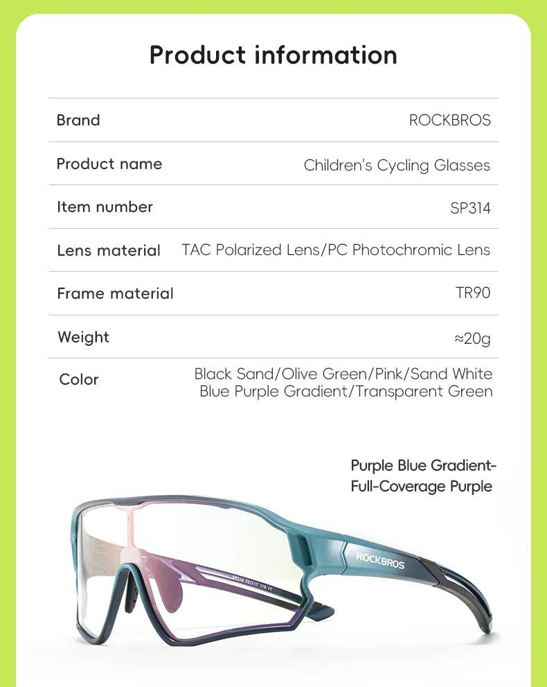 ROCKBROS Child Photochromic Polarized Sunglasses Bicycle Eyewear UV400 Kids Bike Goggles Protection Classic Windproof Glasses