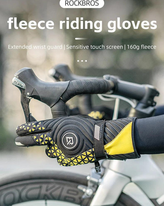 ROCKBROS Bicycle Gloves Winter Warm Motorcycle Full Finger Cycling Gloves Screen Touch Ski Sports Gloves Hiking Thermal Mitten