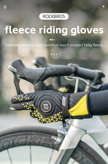 ROCKBROS Bicycle Gloves Winter Warm Motorcycle Full Finger Cycling Gloves Screen Touch Ski Sports Gloves Hiking Thermal Mitten