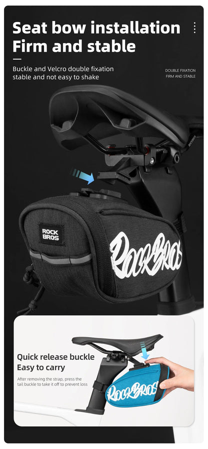 ROCKBROS Bicycle Seat Bag Lightweight Bike Saddle Bag for Cycling Essentials Reflective Rear Pack Wear-Resistant Bag