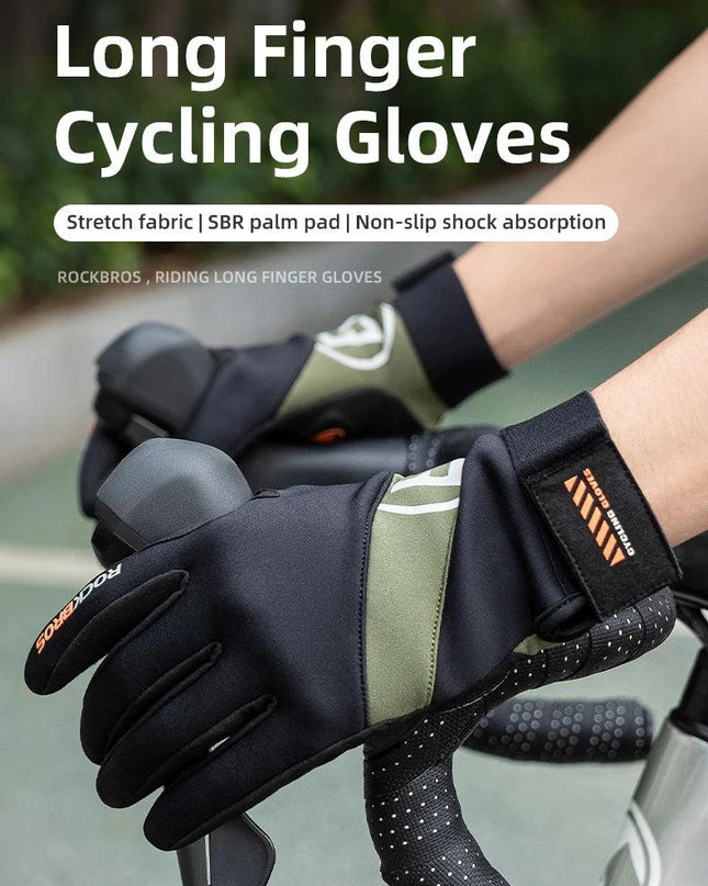 ROCKBROS Long Finger Cycling Gloves Spring Autumn Gloves Non-slip Shock-absorbing Touch Screen Reflective MTB Road Bike Glove