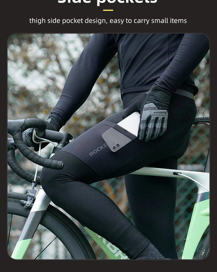 ROCKBROS Men's Cycling Straps Trousers Seamless Women Autumn Warm Breathable Bicycle Clothes Side Pocket Pad Road Bike Bib Pants