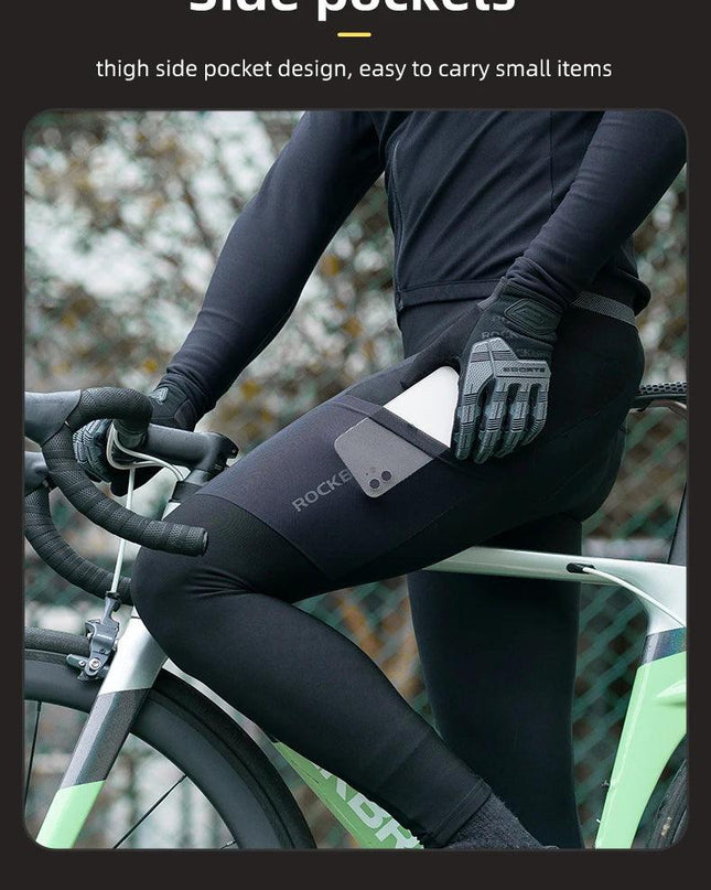 ROCKBROS Men's Cycling Straps Trousers Seamless Women Autumn Warm Breathable Bicycle Clothes Side Pocket Pad Road Bike Bib Pants