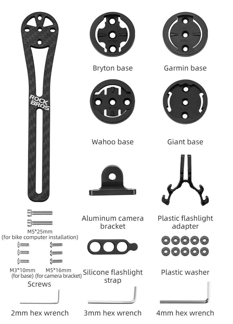 ROCKBROS Bike Computer Holder Carbon fiber For Garmin Bryton GoPro Camera Light Stand Cycling Computer Mount Extension Bracket