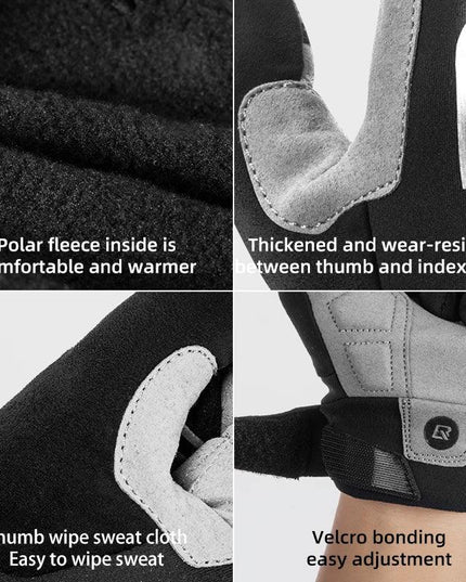 ROCKBROS Bike Glove Winter Warm Windproof Gloves Fleece Long Finger Touch screen Gloves Outdoor Sports Running Riding Mittens