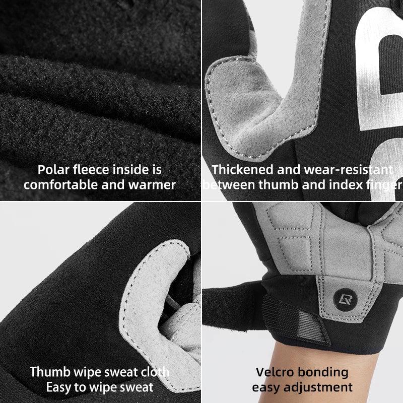 ROCKBROS Bike Glove Winter Warm Windproof Gloves Fleece Long Finger Touch screen Gloves Outdoor Sports Running Riding Mittens