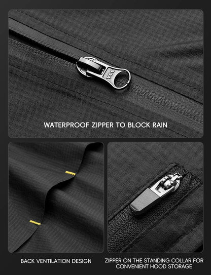 ROCKBROS Raincoat Cycling Waterproof Jacket Lightweight Motorcycle Rain Coat Breathable Reflective Hooded Outdoor Windbreaker