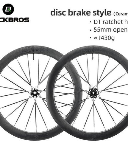ROCKBROS Carbon Bicycle Wheelset 38mm 55mm Wheel Tubeless Clincher Tires Cycling Wheel Set Road Bike Steel Ball/Ceramic Peilin