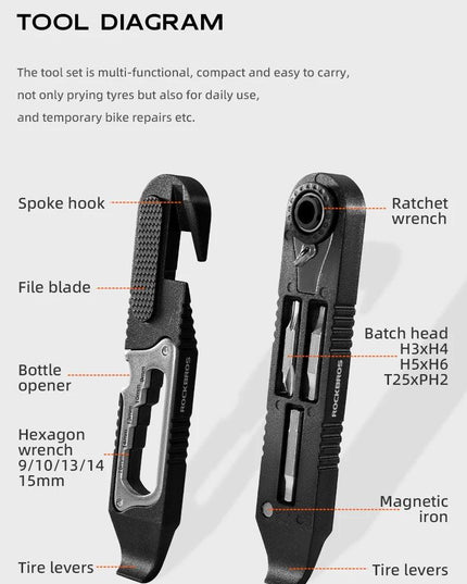 ROCKBROS Bicycle Wrench Set High Strength Multifunctional Portable Bicycle Tire Levers Ratchet Wrench Kit Bike Tire Prying Rod