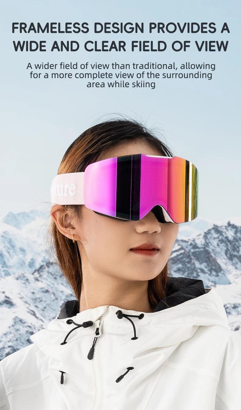 Qunature Ski Goggles Large Frame Snowboard Snow Goggles Double Layers UV400 Anti-fog Ski Glasses Skiing Outdoor Sport Eyewear