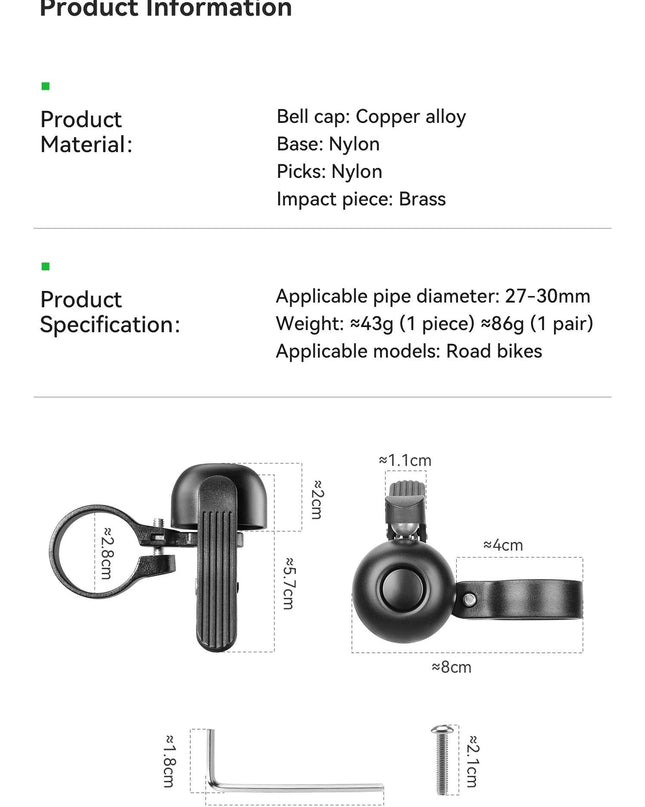 ROCKBROS Bicycle Bell for Road Bike Ring Crisp Sound Warning Alarm Bike Handlebar Copper Alloy Ring Horn Safety Cycling