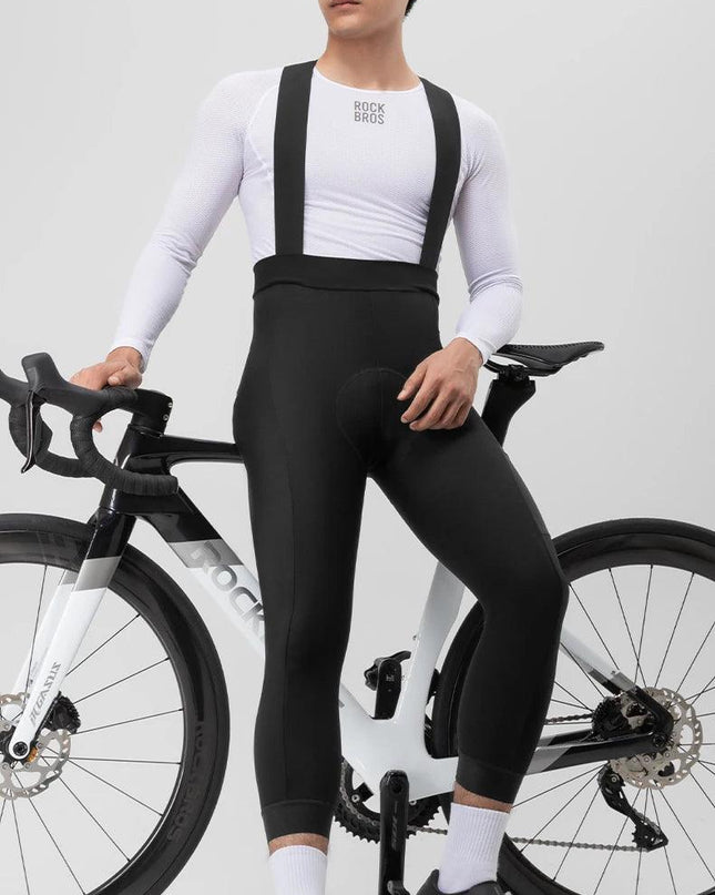 ROCKBROS Winter Cycling Bib Pants Breathable Long Pants Road Bike Pants Bib Tights 3D Cushion Padded Fleece Thermal Bicycle Pant