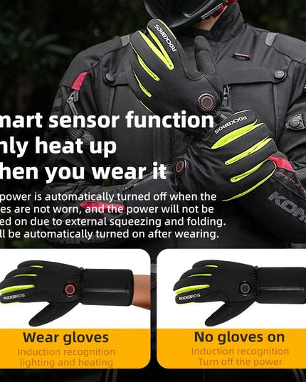 ROCKBROS Warm Heating Gloves Cycling Electric Heating Gloves Intelligent Sensing Winter Thermal Ski Long Glove Type-C charging