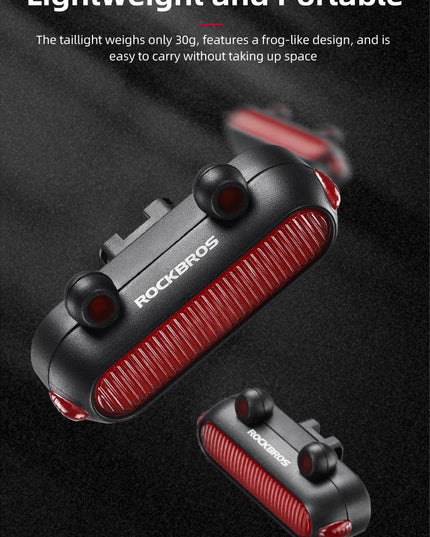 ROCKBROS Bike Rear Light IPX6 Bike Taillight LED Type-C Charging 5Modes Safety Warning Cycling Smart Taillight Rear Bicycle Lamp