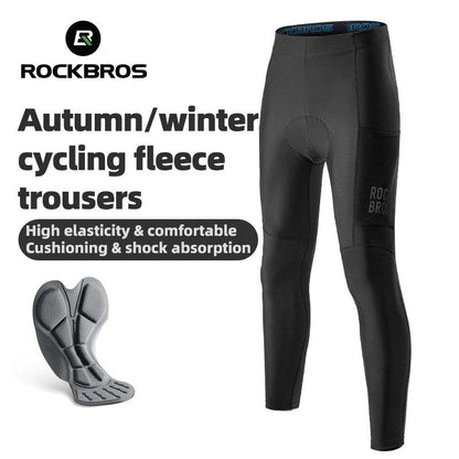 ROCKBROS Cycling Pants Thermal Fleece Winter 3D Padded Riding Leggings Tights Reflective Breathable Mountain Bike Sport Trousers