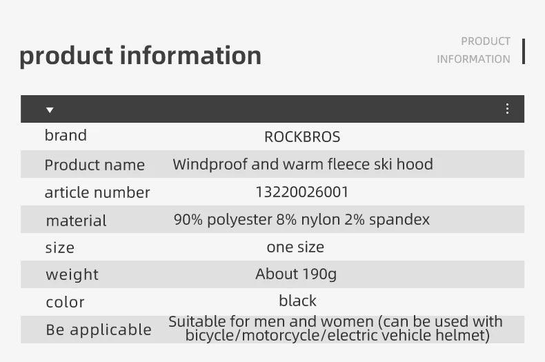 ROCKBROS Warm Cap Winter Windproof Hat Thermal Polar Fleece Balaclava Hat Outdoor Hand Cap Cold Padded Hood Neck