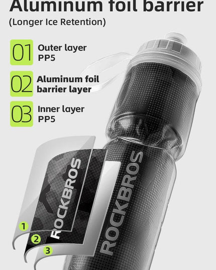 ROCKBROS Cycling Insulated Water Bottle 750ml PP5 Material Outdoor Sports Fitness Running Riding Camping Hiking Portable Kettle
