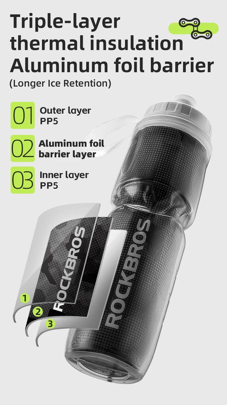 ROCKBROS Cycling Insulated Water Bottle 750ml PP5 Material Outdoor Sports Fitness Running Riding Camping Hiking Portable Kettle