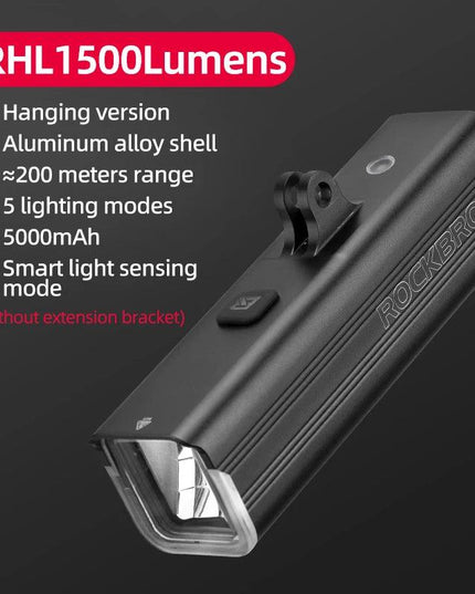 ROCKBROS Bike Front Light IPX6 Type-c Rechargeable Bicycle Hanging Light Headlight LED Flashlight 400/800/1000/1500LM Aluminum