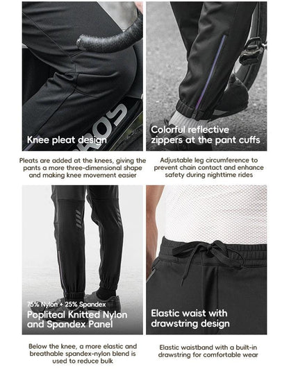 ROCKBROS Cycling Pants Windproof Warm Autumn Winter Bike Pants Fleece-lined Long Pants Riding Fitness Trousers Sport Equipment