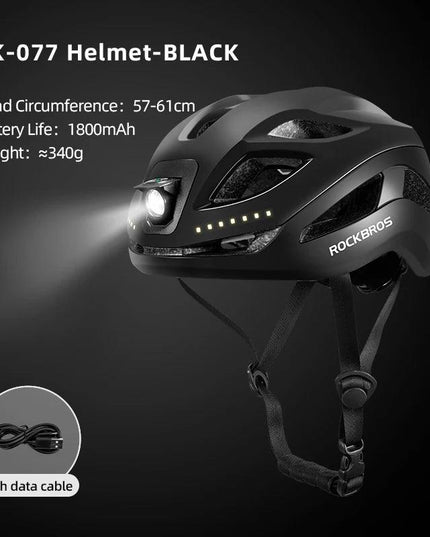 ROCKBROS Bicycle Light Helmet Type-C Charging Cycling Helmet Rechargeable Adjustable MTB Safely Mountain Road Scooter Helmet