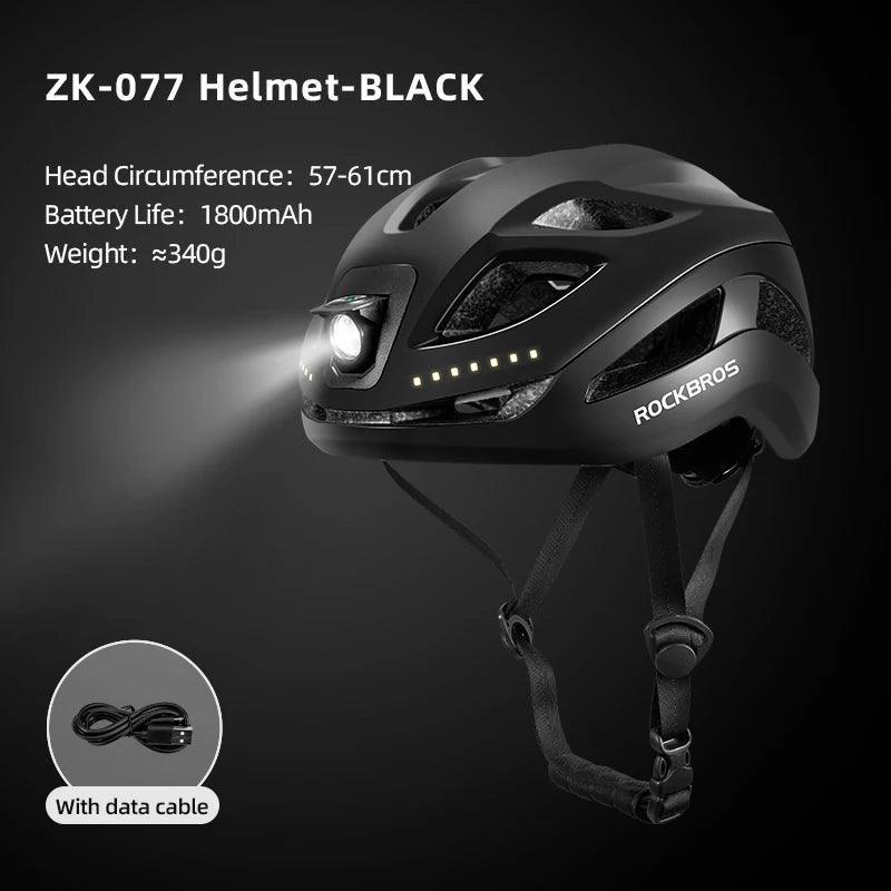 ROCKBROS Bicycle Light Helmet Type-C Charging Cycling Helmet Rechargeable Adjustable MTB Safely Mountain Road Scooter Helmet