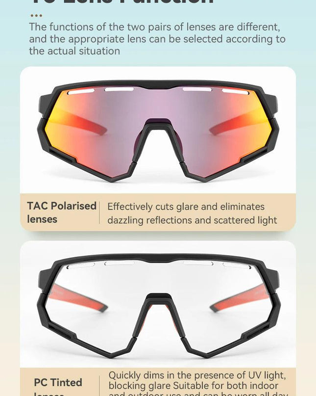 ROCKBROS Polarized Cycling Glasses Photochromic Glasses Men Sports Polarized Sunglasses Bicycle Riding Goggles Eyewear 2 Lens