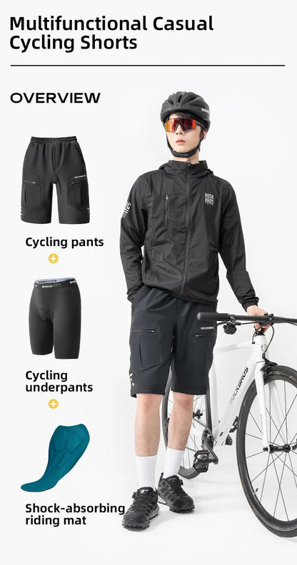 ROCKBROS Cycling Shorts Separable Underwear Shorts MTB Sports Casual Pants Bike Shorts Fitness Breathable Outdoor Ciclismo Pants