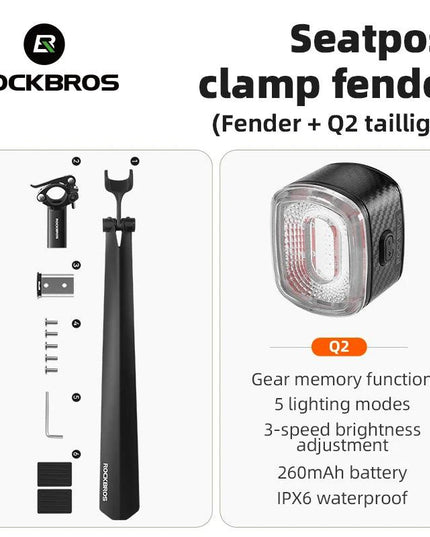 ROCKBROS Bicycle Mudguard With Taillight Quick Release Road Bike Mudguard PP Aluminum Alloy  Support Fender Adjustable Parts