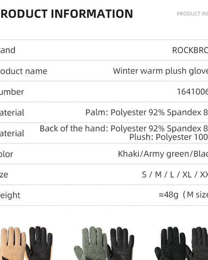 ROCKBROS Autumn Winter Ski Gloves Warm Windproof Gloves Cycling Snowboard Driving Double Layer Fleece-Lined Thickened Gloves