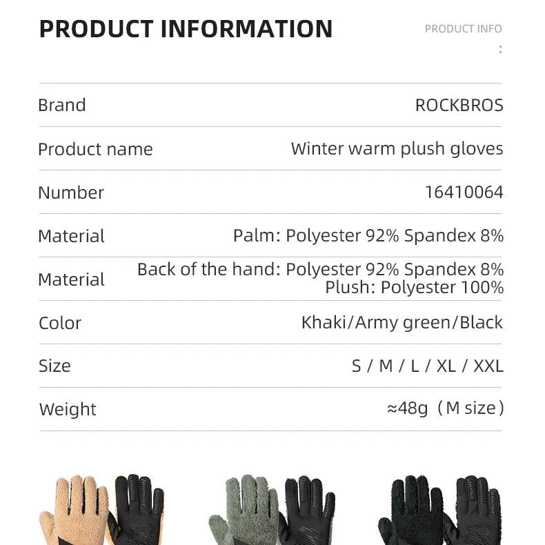 ROCKBROS Autumn Winter Ski Gloves Warm Windproof Gloves Cycling Snowboard Driving Double Layer Fleece-Lined Thickened Gloves