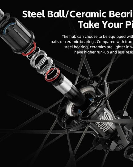 ROCKBROS Carbon Bicycle Wheelset 38mm 55mm Wheel Tubeless Clincher Tires Cycling Wheel Set Road Bike Steel Ball/Ceramic Peilin