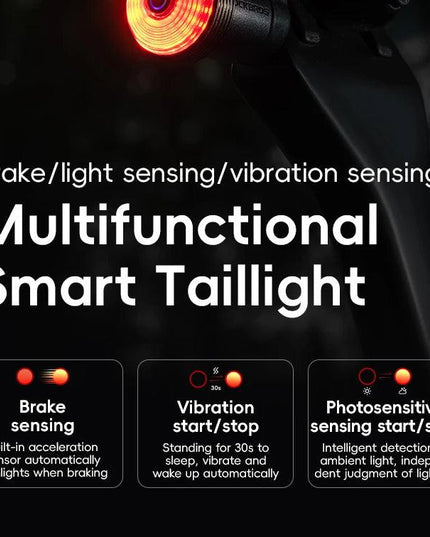 ROCKBROS Bicycle Taillight Smart Auto Brake Sensing MTB Road Bike Light New Type-C Charging Seatposts Saddle Bike Rear Light LED